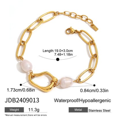 Stainless steel 18k gold-plated pearl jewelry set