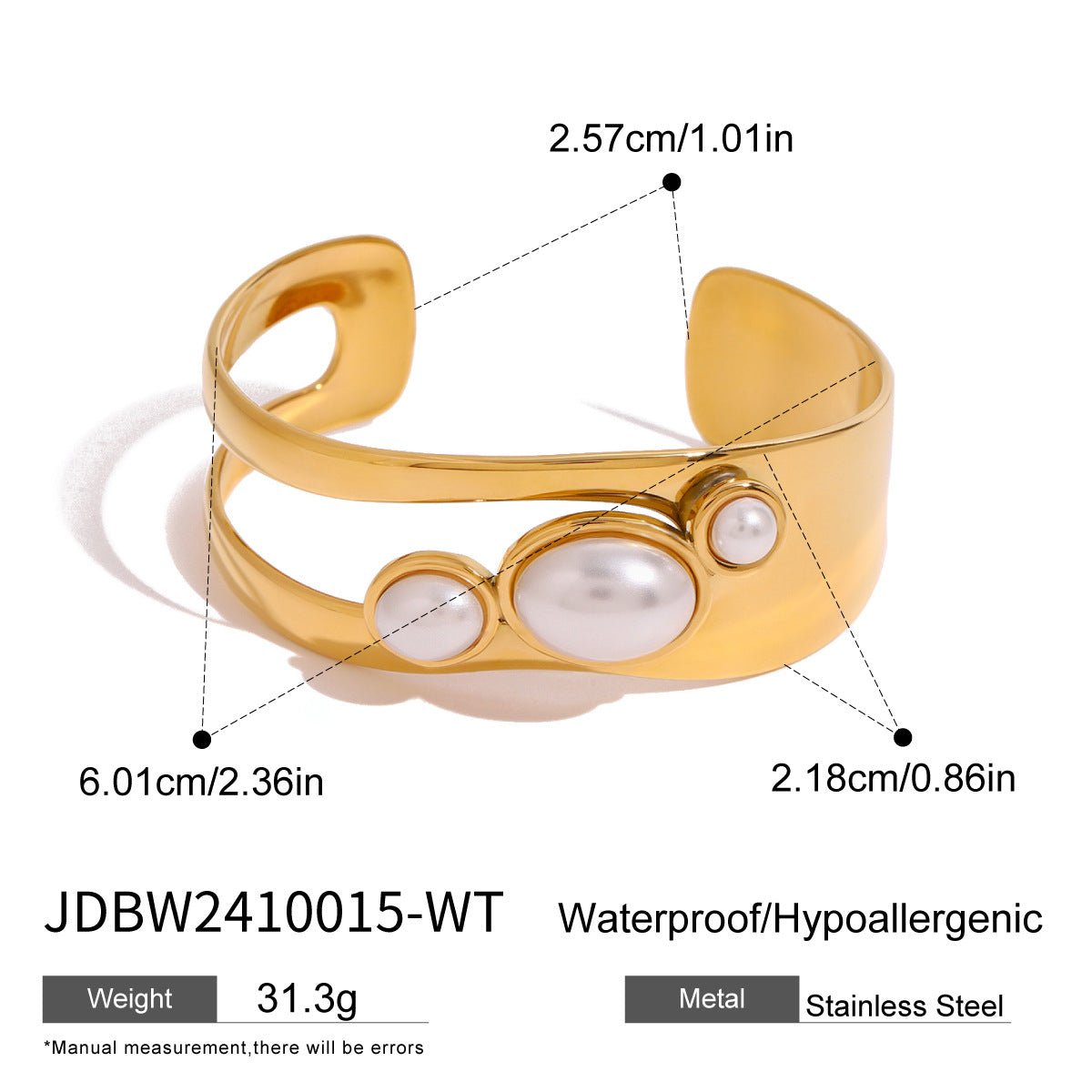Stainless steel 18k gold-plated open-work pearl bracelet