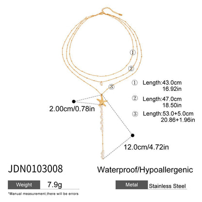 Stainless steel 18k gold-plated pearl starfish necklace