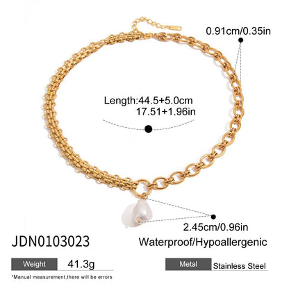Stainless steel 18k gold-plated pearl necklace
