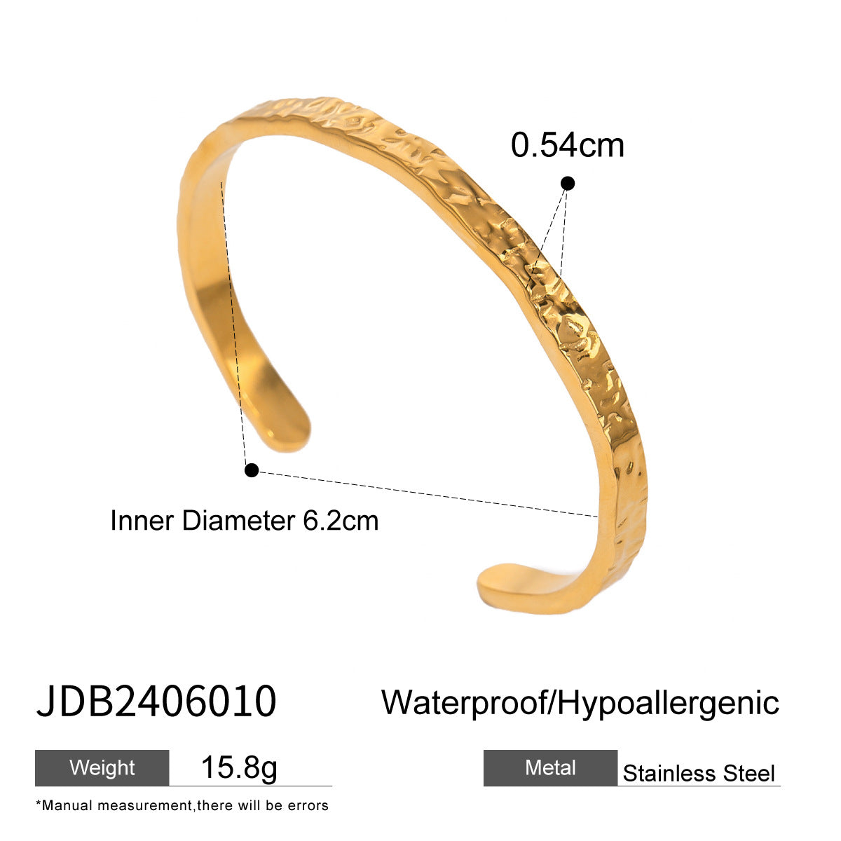 Stainless steel 18k gold-plated wave-patterned open-ended bracelet
