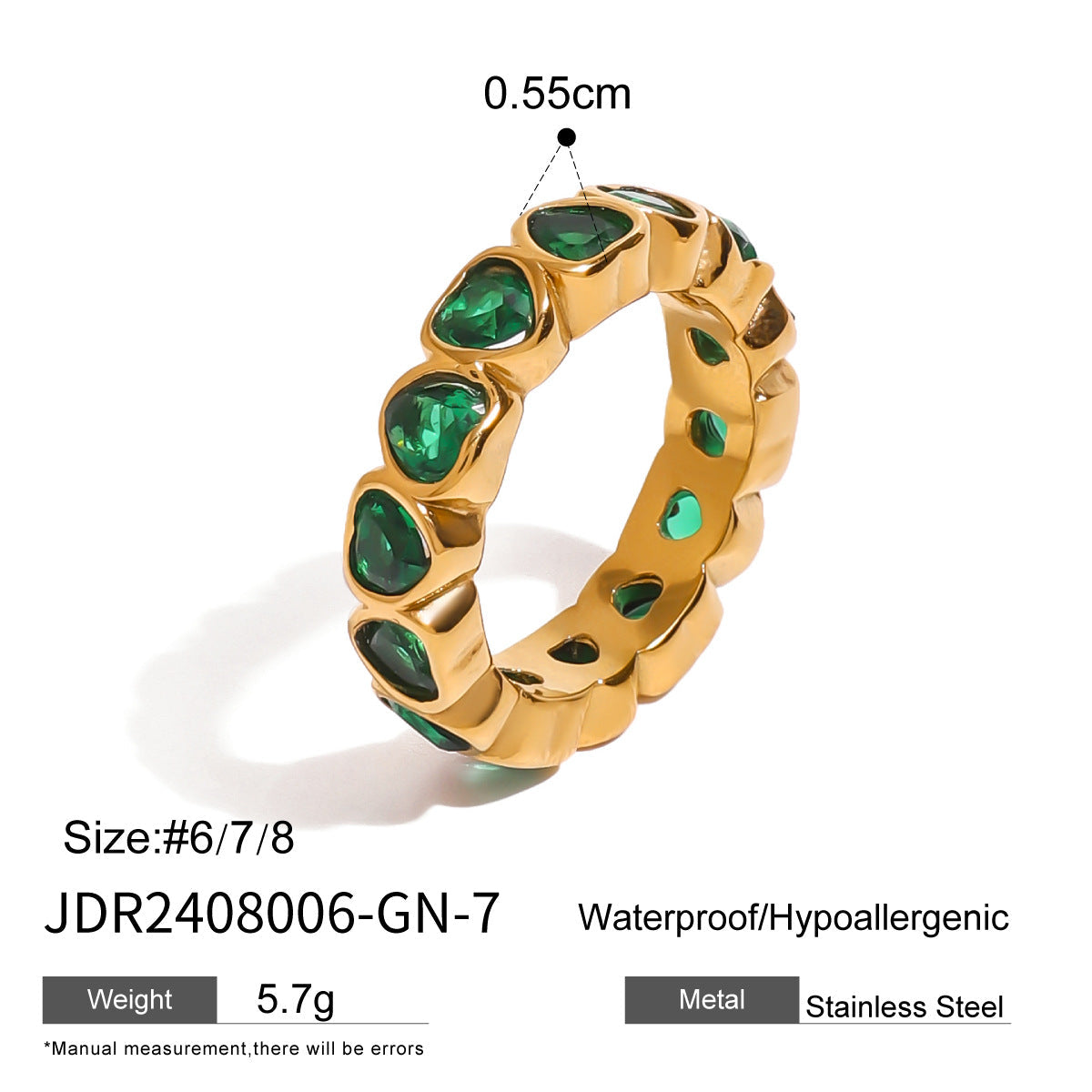 Stainless steel 18k gold-plated heart ring