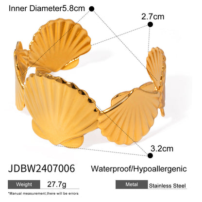 Stainless steel 18k gold-plated shell bangle