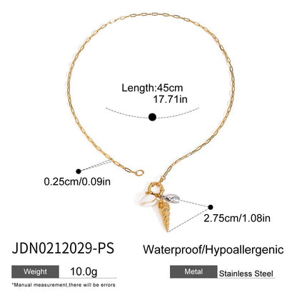 Stainless steel 18k gold-plated ocean-style necklace