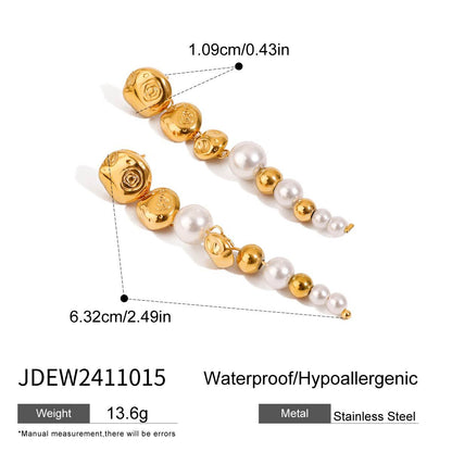 Stainless steel 18k gold-plated pearl earrings