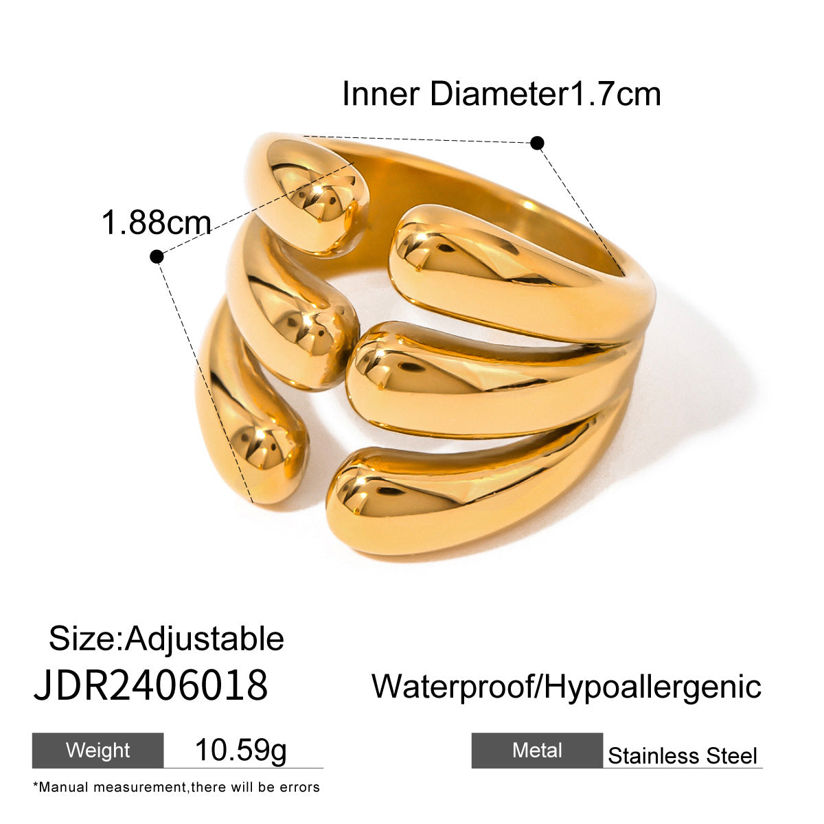 Stainless steel 18k gold-plated pearl ring