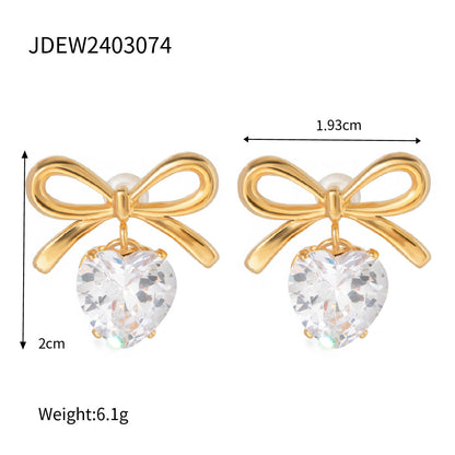 Stainless steel 18k gold-plated bow and heart necklace