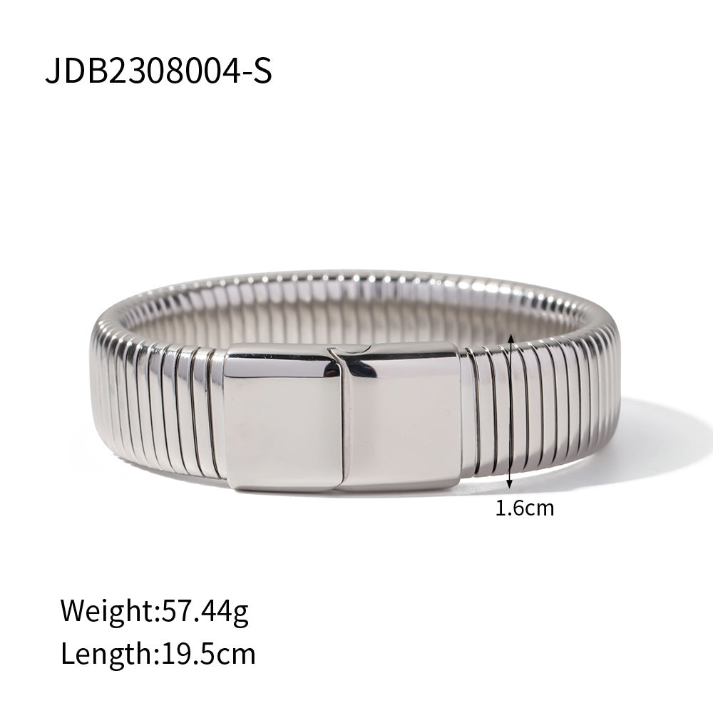 Stainless steel 18k gold-plated elastic wide bracelet