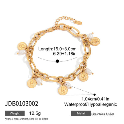 Stainless steel 18k gold-plated pearl bracelet
