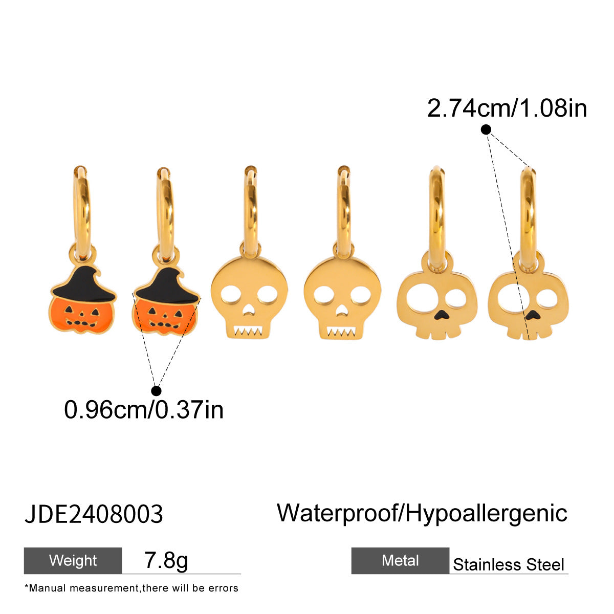 Stainless steel 18k gold-plated Halloween earrings