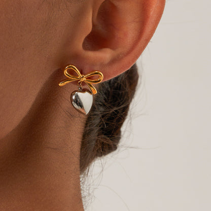 Stainless steel 18k gold-plated bow earrings