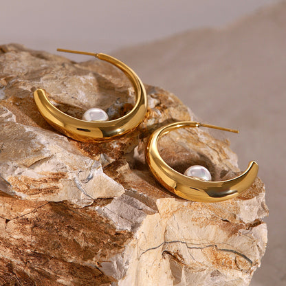 Stainless steel 18k gold-plated pearl earrings