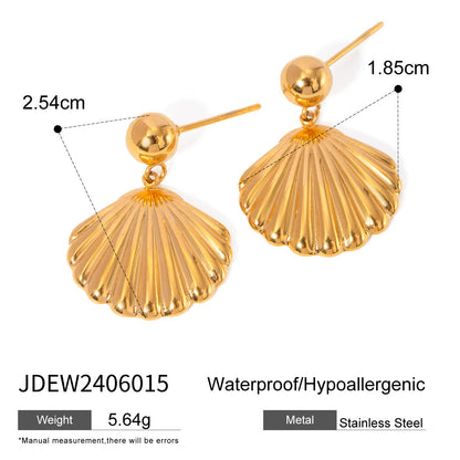 Stainless steel 18k gold-plated shell earrings