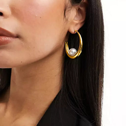 Stainless steel 18k gold-plated pearl earrings