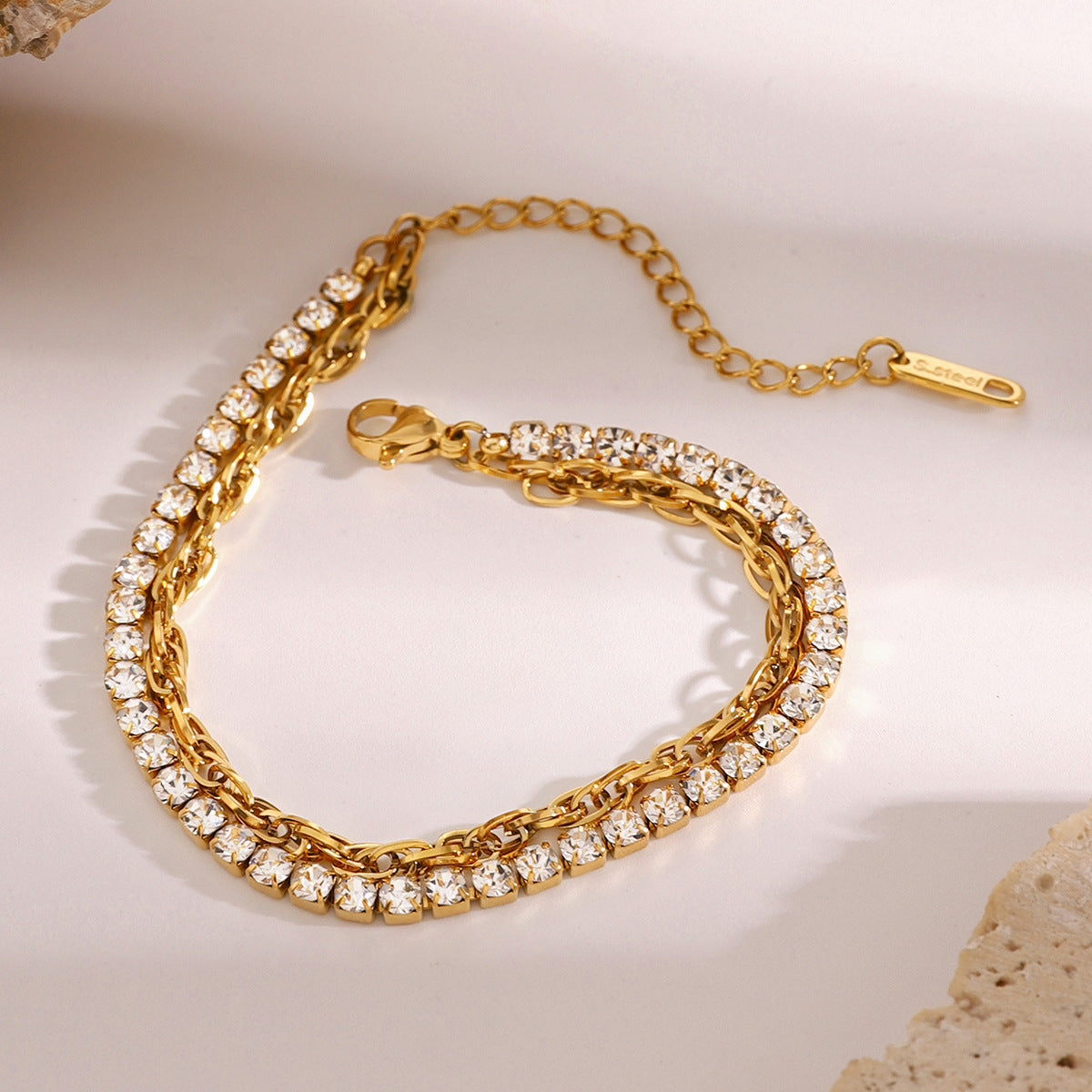 Stainless steel 18k gold-plated double-layer tennis bracelet