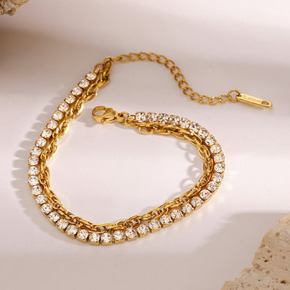 Stainless steel 18k gold-plated double-layer tennis bracelet