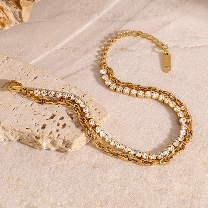 Stainless steel 18k gold-plated double-layer tennis bracelet