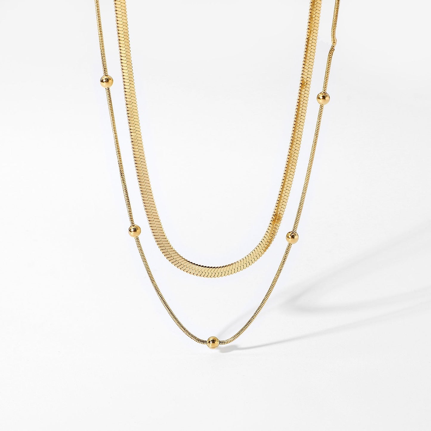 Stainless steel 14k gold-plated round bead necklace