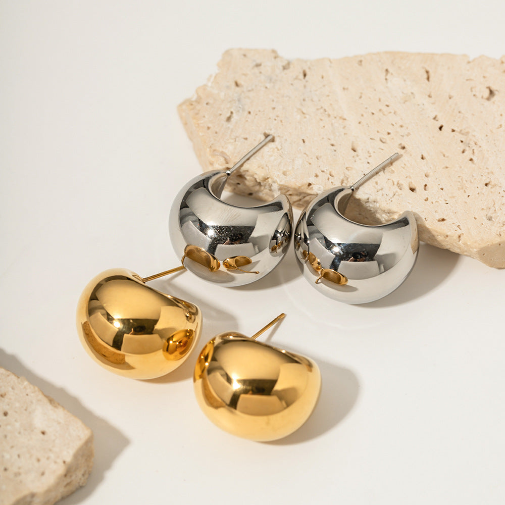 Stainless steel 18k gold-plated c-shaped earrings