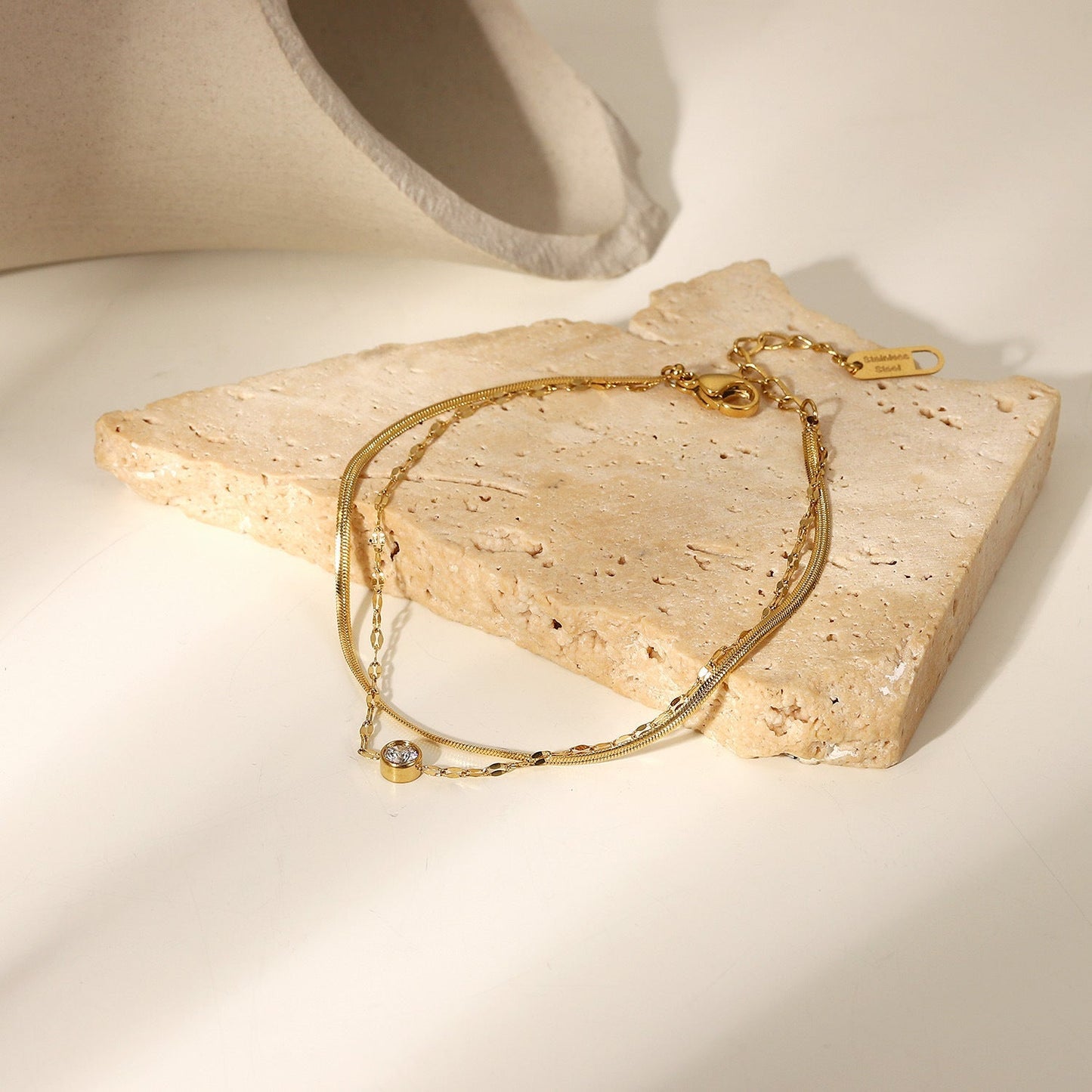 Stainless steel 18k gold-plated double-layer snake bone chain bracelet