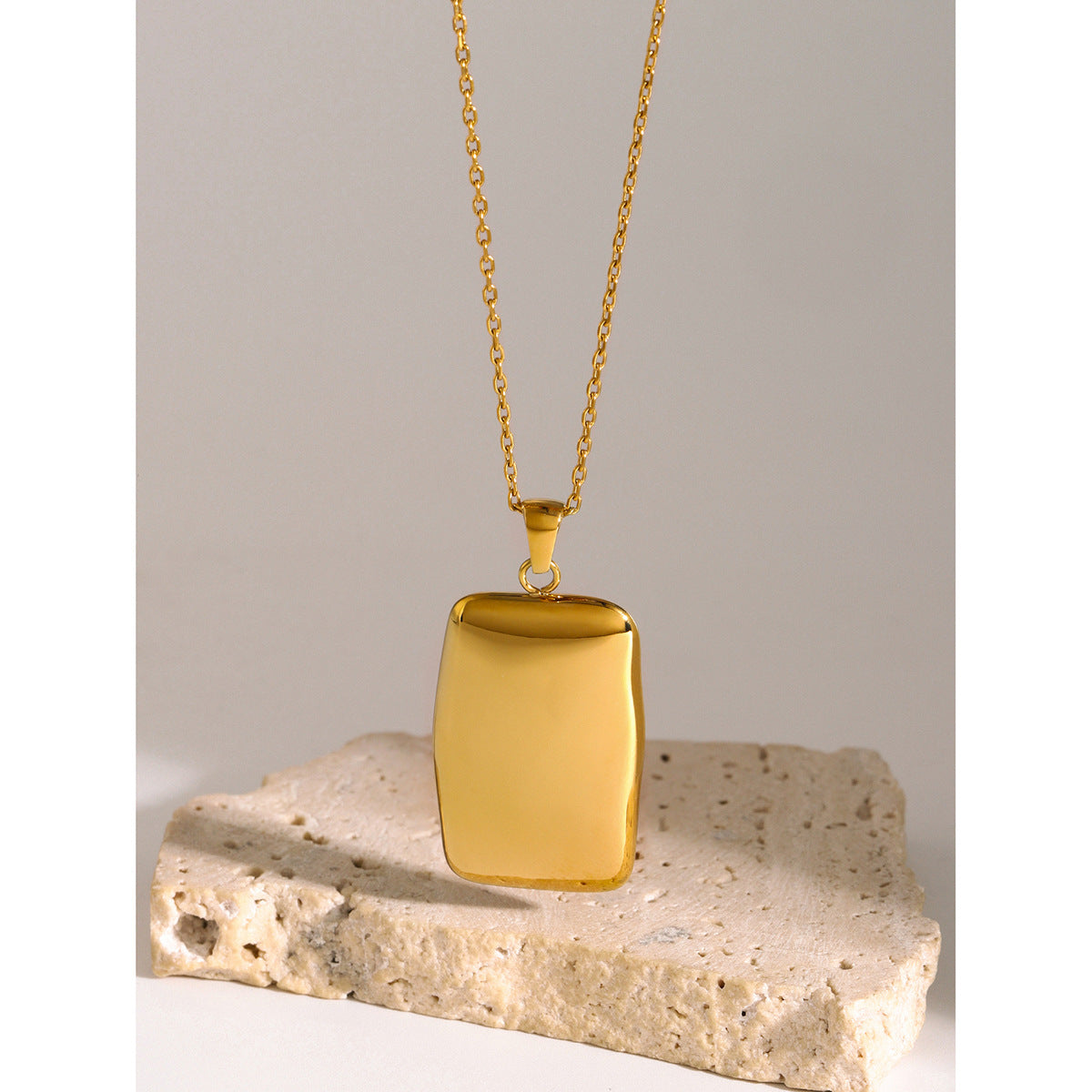 Stainless steel 18k gold-plated rectangular-pendant necklace