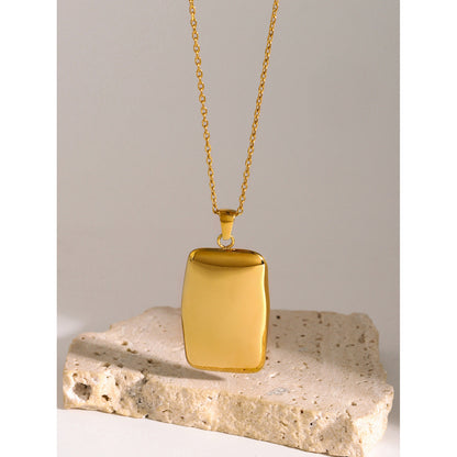 Stainless steel 18k gold-plated rectangular-pendant necklace
