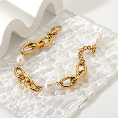 Stainless steel 18k gold-plated pearl bracelet