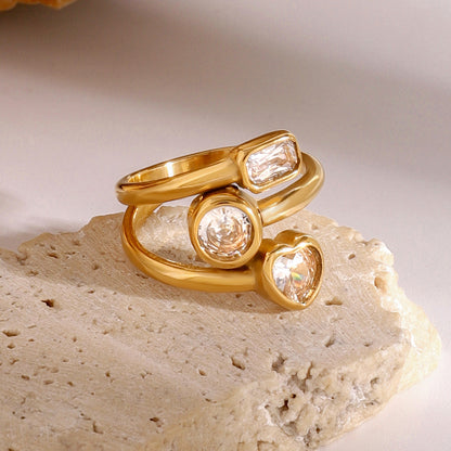 Stainless steel 18k gold-plated zircon heart-shaped ring