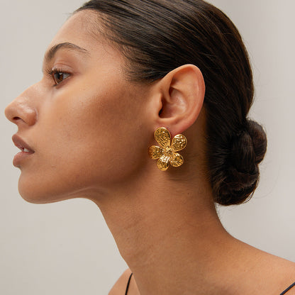 Stainless steel 18k gold-plated flower earrings