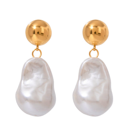 Stainless steel 18k gold-plated pearl earrings