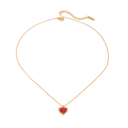 Stainless steel 18k gold-plated red heart necklace