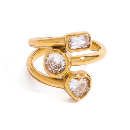 Stainless steel 18k gold-plated zircon heart-shaped ring
