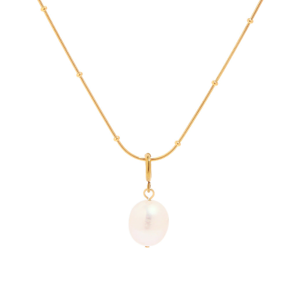 Stainless steel 18k gold-plated pearl pendant necklace