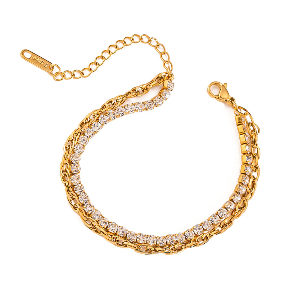 Stainless steel 18k gold-plated double-layer tennis bracelet