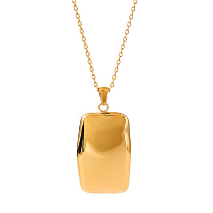 Stainless steel 18k gold-plated rectangular-pendant necklace