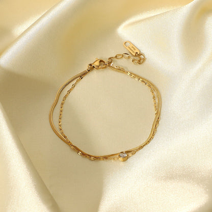 Stainless steel 18k gold-plated double-layer snake bone chain bracelet