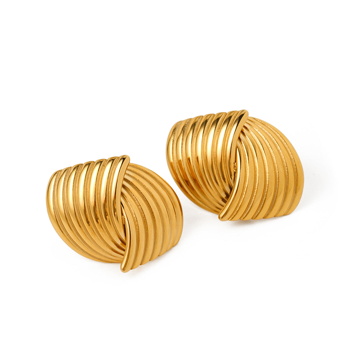 Stainless steel 18k gold-plated stripe textures earrings