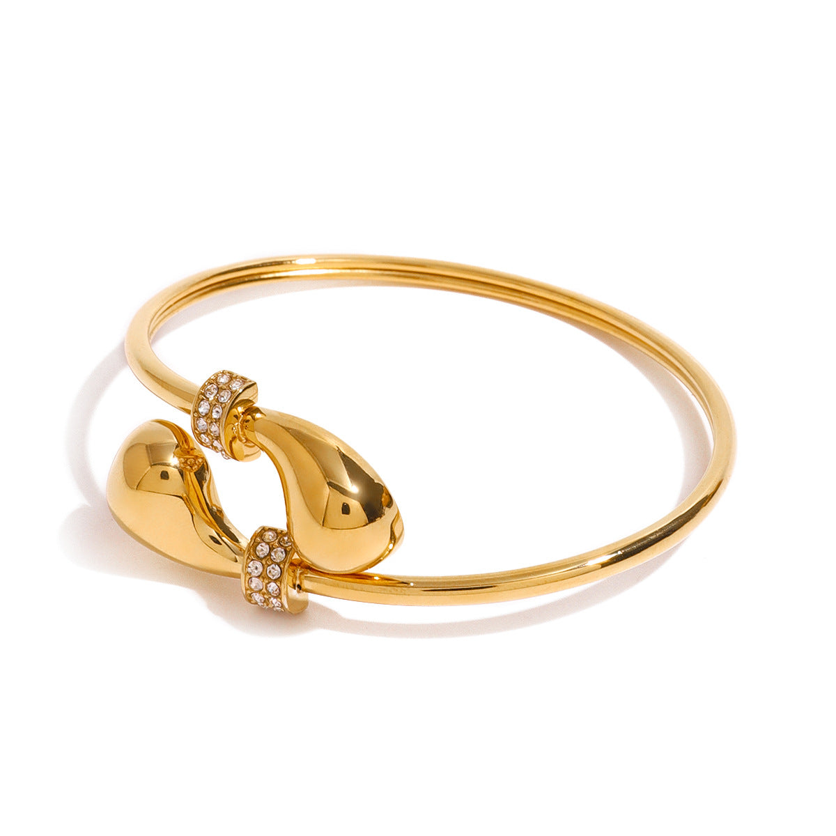 Stainless steel 18k gold-plated diamond-encrusted teardrop bracelet