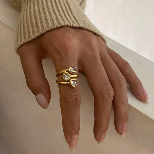 Stainless steel 18k gold-plated zircon heart-shaped ring